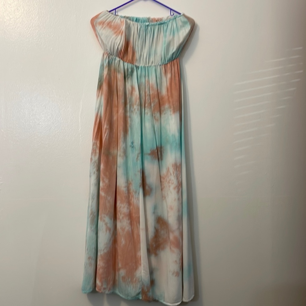 Yidarton 95% cotton 5% spandex dress tie dye blue & orange on white size 2